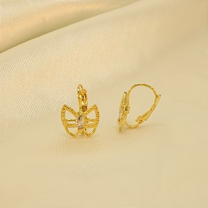 Brinco Argola Borboleta com Zircônia Folheado a Ouro 18k