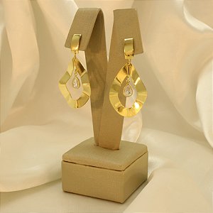 Brinco Gota Martelado com Zircônia Banhado a Ouro 18k