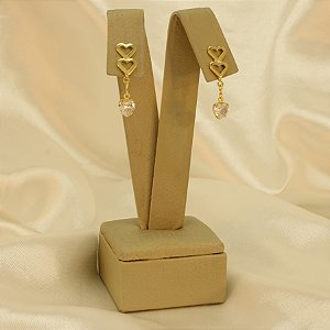 Brinco de Coração com Zircônia Folheado a Ouro 18k