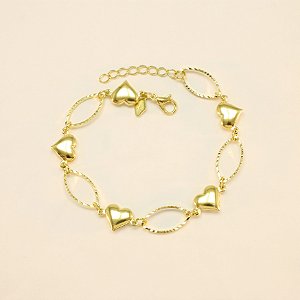 Pulseira com Design de Corações Folheado a Ouro 18k