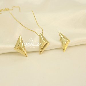 Conjunto com Design Polido Banhado a Ouro 18k