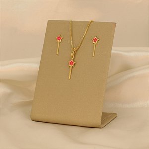 Conjunto Varinha de Estrela Banhado a Ouro 18k