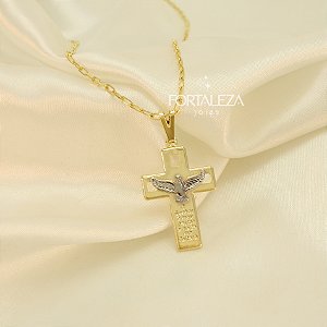 Colar de Cruz com Salmo 23:1 Banhado a Ouro 18k