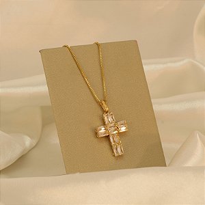 Gargantilha de Cruz com Zircônias Folheado a Ouro 18k