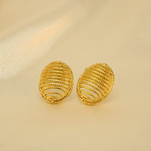 Brinco Oval Vazado Banhado a Ouro 18k