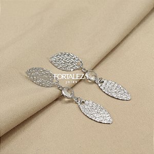 Brinco Craquelado com Zircônia Cristal Banhado a Ouro Branco