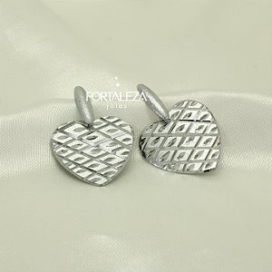 Brinco de Coração Diamantado Banhado a Ouro Branco