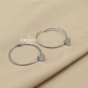 Brinco Argola com Coração Banhado a Ouro Branco