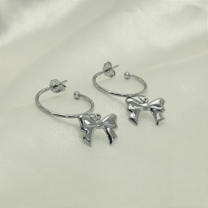 Brinco Argola com Laço Banhado a Ouro Branco