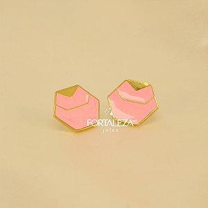 Brinco Geométrico com Resina Banhado a Ouro 18k