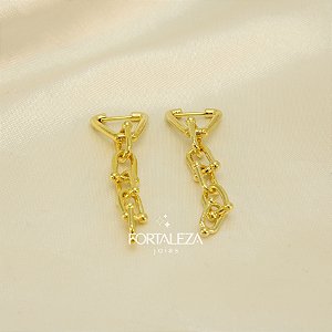 Brinco Argola Dois em Um com Elos Banhado a Ouro 18k