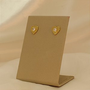 Brinco de Coração com Zircônia Banhado a Ouro 18k