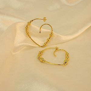 Brinco Coração Aberto com Bolinha Banhado a Ouro 18k