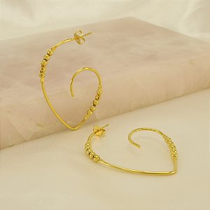 Brinco de Coração Aberto com Bolinha Banhado a Ouro 18k