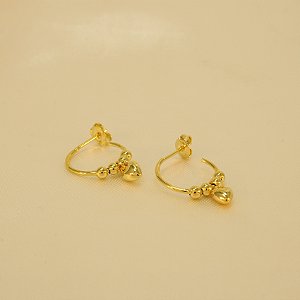 Brinco Argola de Bolinhas e Coração Banhado a Ouro 18k
