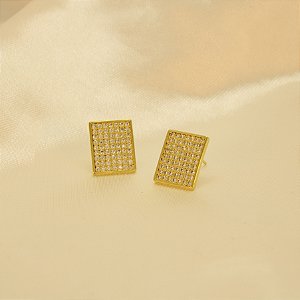 Brinco Quadrado Médio Cravejado em Zircônia Banhado a Ouro 18k