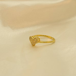 Anel de Coração Cravejado Banhado a Ouro 18k
