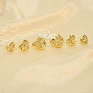 Brinco em Trio de Coração Cravejado Banhado a Ouro 18k