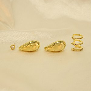 Brinco Gota Kit Banhado a Ouro 18k