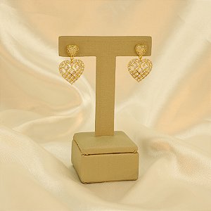 Brinco de Coração Cravejado Banhado a Ouro 18k