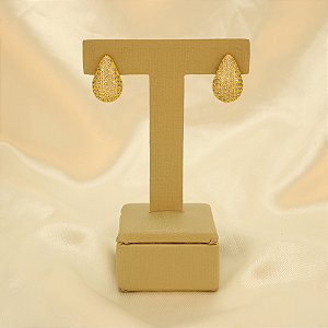 Brinco Gota Cravejado com Zircônias Banhado a Ouro 18k