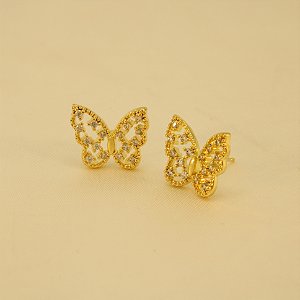 Brinco de Borboleta Cravejado em Zircônia Banhado a Ouro 18k