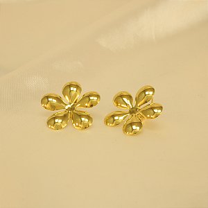 Brinco de Flor com Fecho Italiano Banhado a Ouro 18k