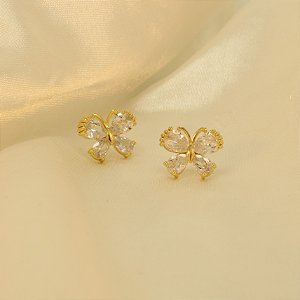 Brinco de Borboleta com Zircônia Cristal Banhado a Ouro 18k
