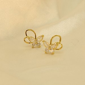 Brinco Borboleta com Zircônia Cristal Banhado a Ouro 18k