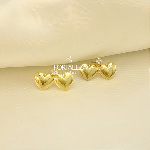 Brinco Coração Duplo Banhado a Ouro 18k