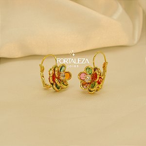 Brinco de Flor com Zircônias Banhado a Ouro 18k