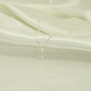 Gargantilha Gota com Zircônia Cristal Banhado a Prata