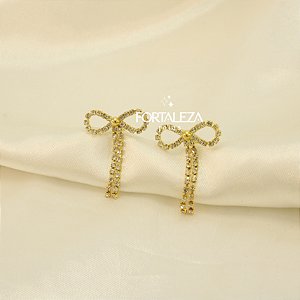 Brinco de Laço Cravejado Banhado a Ouro 18k