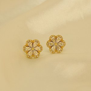 Brinco de Flor Cravejado Banhado a Ouro 18k