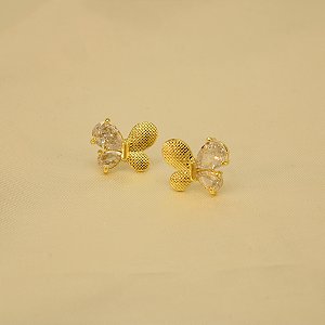 Brinco de Borboleta com Zircônia Cristal Banhado a Ouro 18k