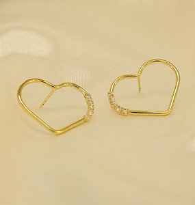 Brinco de Coração Vazado com Zircônia Banhado a Ouro 18k