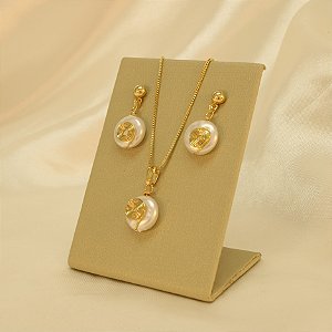 Conjunto de Pérola Barroca Banhado a Ouro 18k