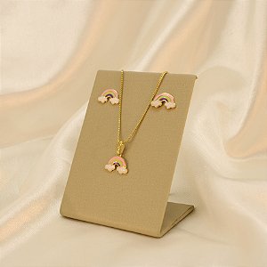 Conjunto Arco-íris Resinado e Banhado a Ouro 18k