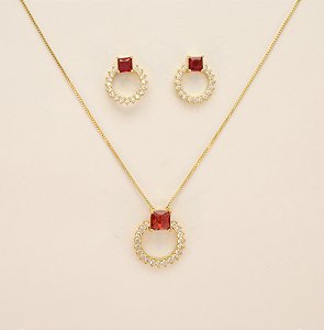 Conjunto Trabalhado em Zircônias Banhado a Ouro 18k