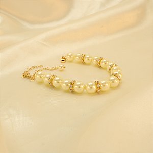 Pulseira de Pérolas com Zircônia Banhado a Ouro 18k