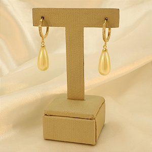 Brinco Argola com Pérola e Zircônia Banhado a Ouro 18k