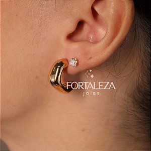 Brinco Argola com Design Geométrico Banhado a Ouro 18k