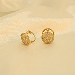 Brinco Argola Cravejado em Zircônia Banhado a Ouro 18k