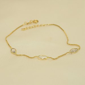 Tornozeleira com Detalhes em Zircônia Banhado a Ouro 18k
