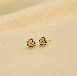 Brinco de Coração Cravejado em Zircônia Banhado a Ouro 18k