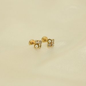 Brinco com Pérola e Zircônia Cristal Banhado a Ouro 18k