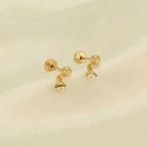 Brinco de Bolinha e Pérola Banhado a Ouro 18k