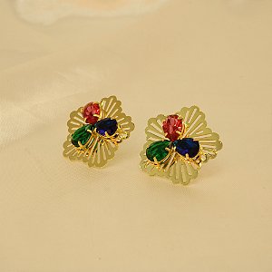 Brinco de Flor com Zircônias Banhado a Ouro 18k