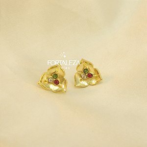 Brinco de Folha com Zircônia Banhado a Ouro 18k