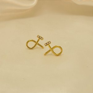Brinco de Prego com Zircônia Cristal Banhado a Ouro 18k